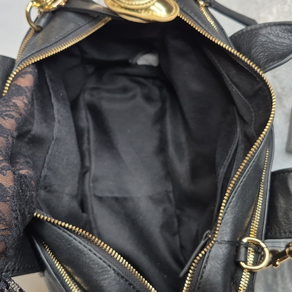 Vince Camuto Black Leather Handbag with Gold Accents - Picture 16 of 17